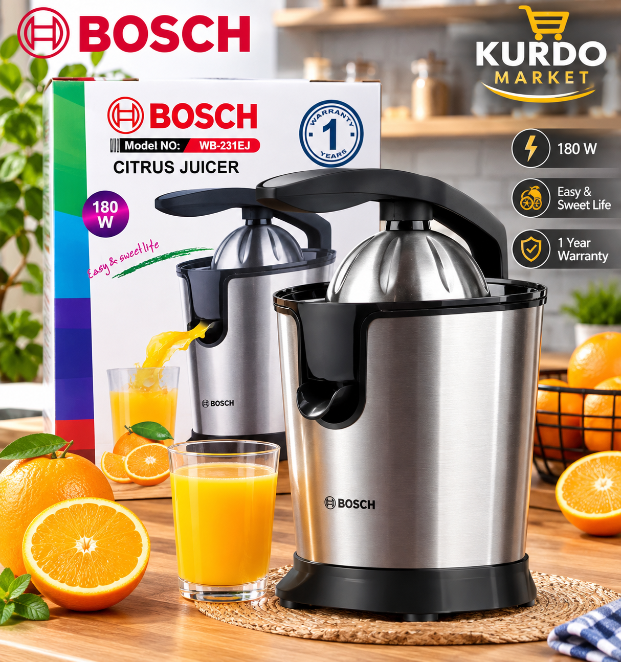 آبمیوه گیری بوش مدل WB-231EJ ظرفیت ۰.۴ لیتر تک کاره