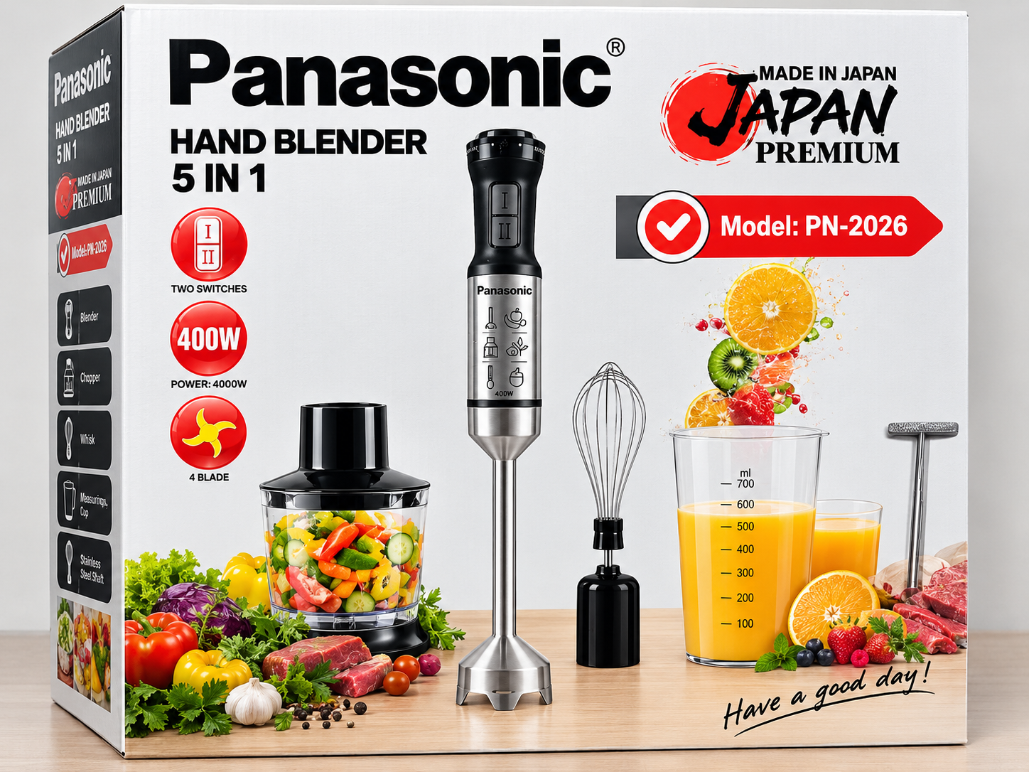 گوشت‌کوب برقی ۵ کاره پاناسونیک (شافت استیل) مدل PN-2026